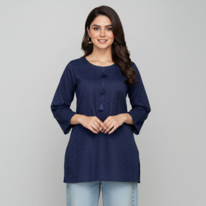 Navy blue short length wholesale chikankari kurti