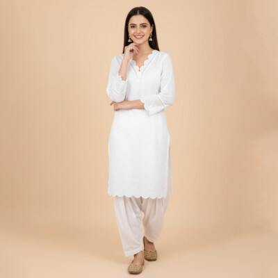 chikankari white dress
