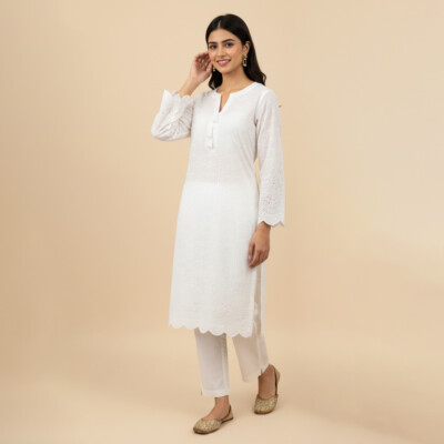 chikankari white suit