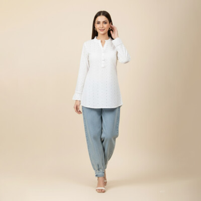 white chikankari kurti set