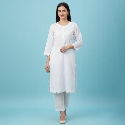 white chikankari suit design