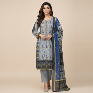 Ash Grey Dhanak Wholesale Pakistani Salwar Kameez