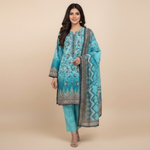Cyan 3pc Dhanak Wholesale Pakistani Salwar Kameez